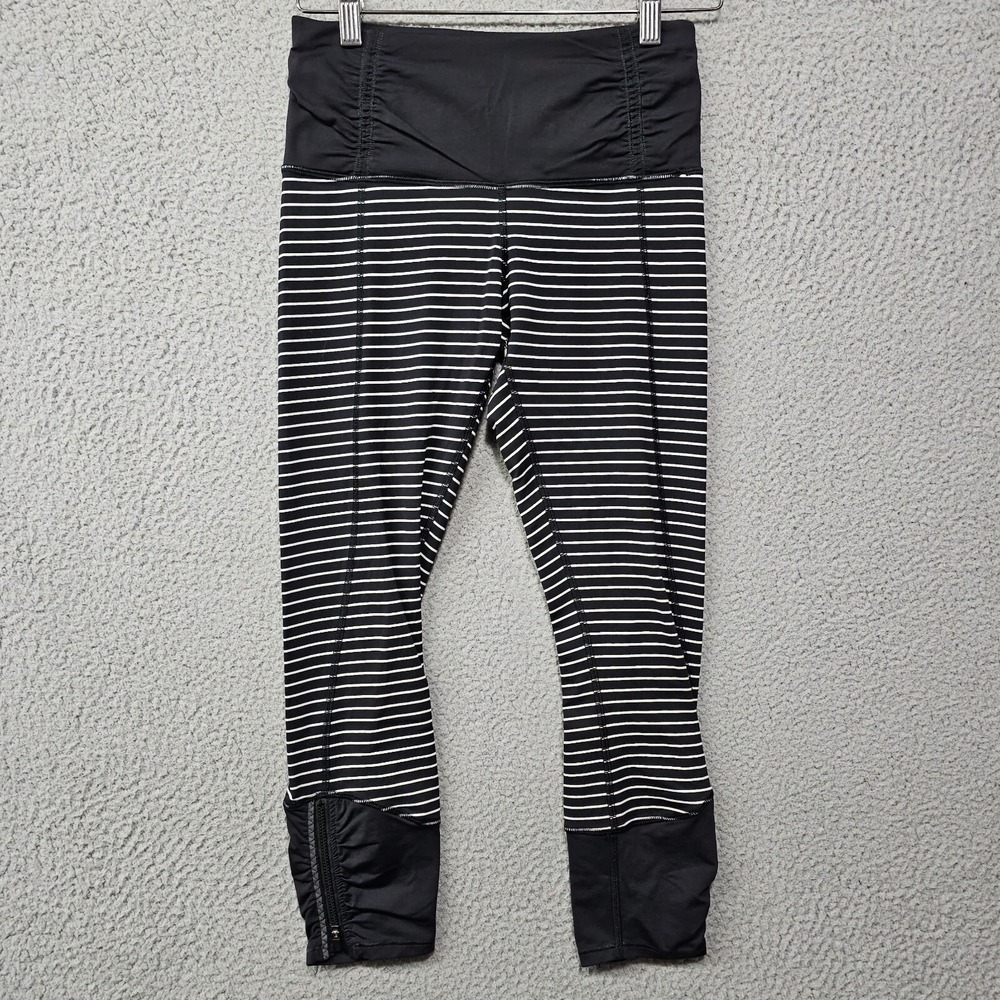 Lululemon Leggings‎ Womens 4 Black Striped Runday Crop Ankle Zip 23" Running
